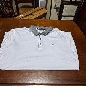 Travis Mathew Men's Polo Shirt in White with Gray Collar